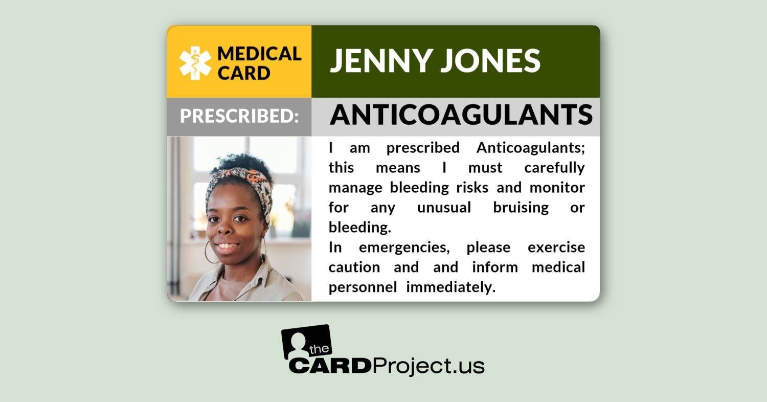 Anticoagulant Photo Medical Alert Card (FRONT)